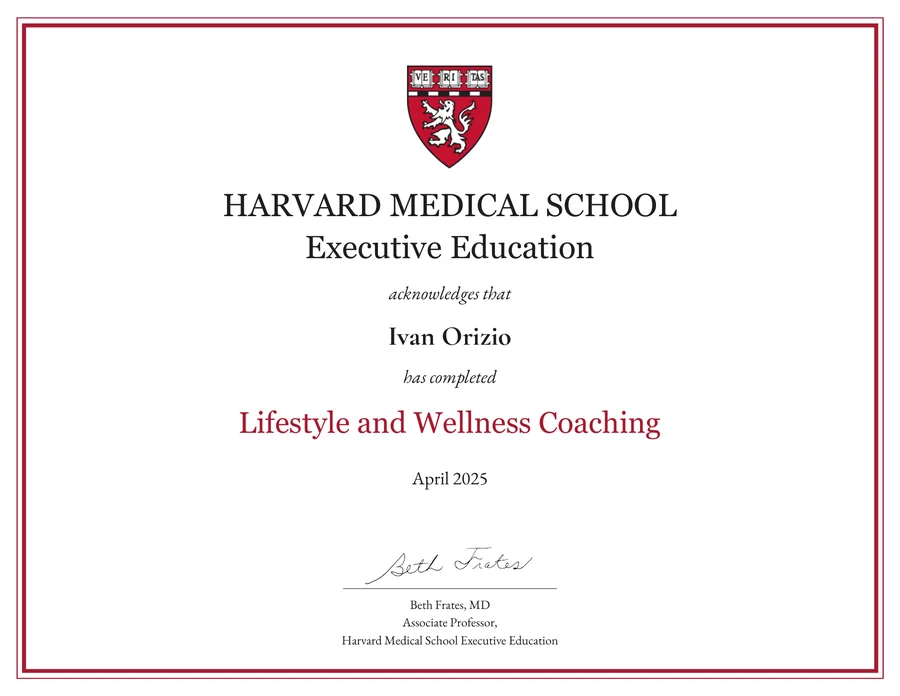Attestato Lifestyle and Wellness Coaching intestato a Ivan Orizio