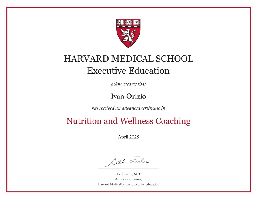 Attestato Nutrition and Wellness Coaching intestato a Ivan Orizio